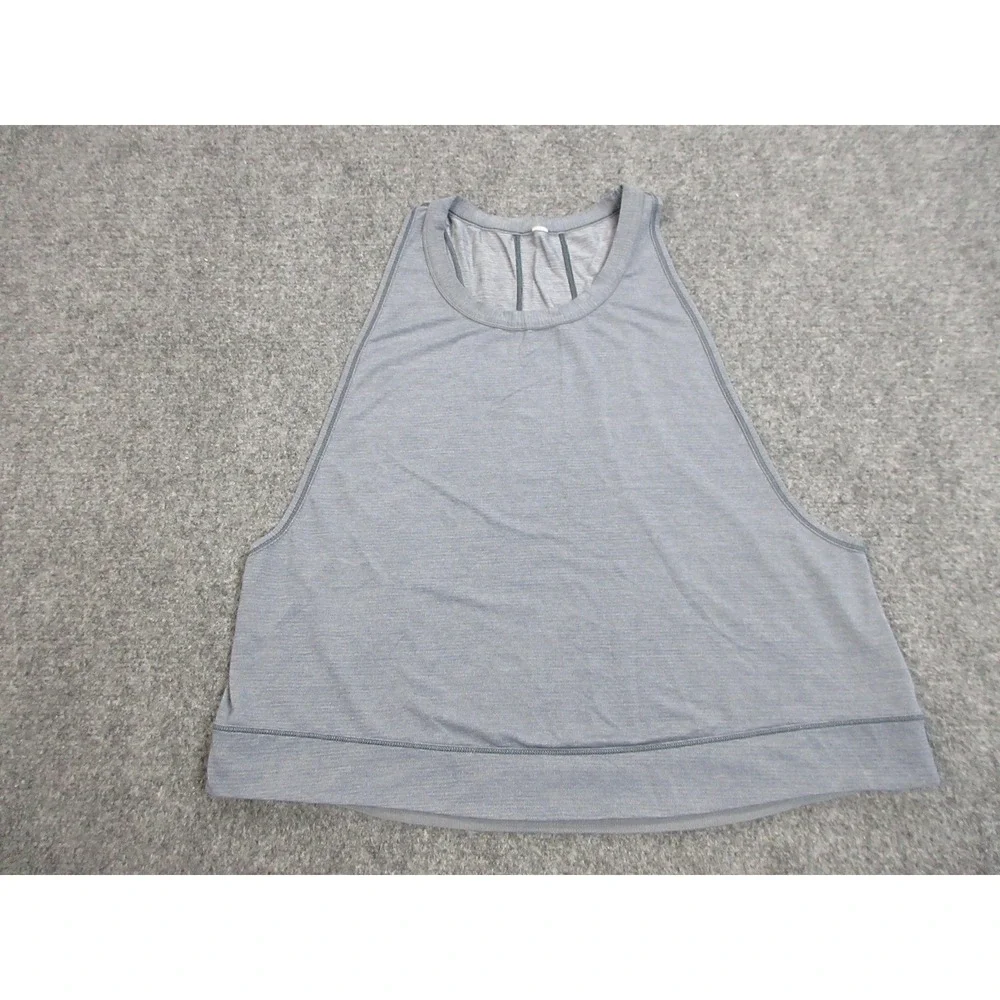 Lululemon Tank Top Womens Medium Gray High Neck Cropped Athletic Gym Relaxed